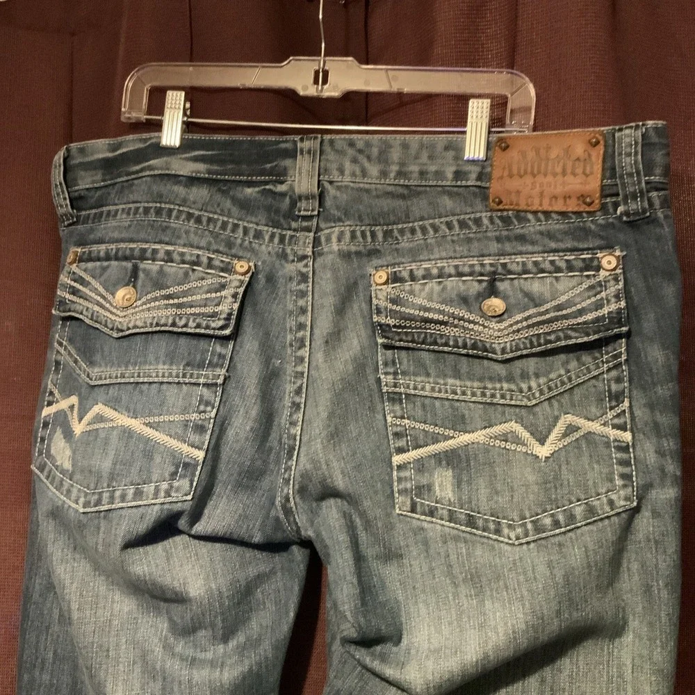 Addicted Soul Mens Blue Distressed Straight Leg Denim Jeans Size 40‎